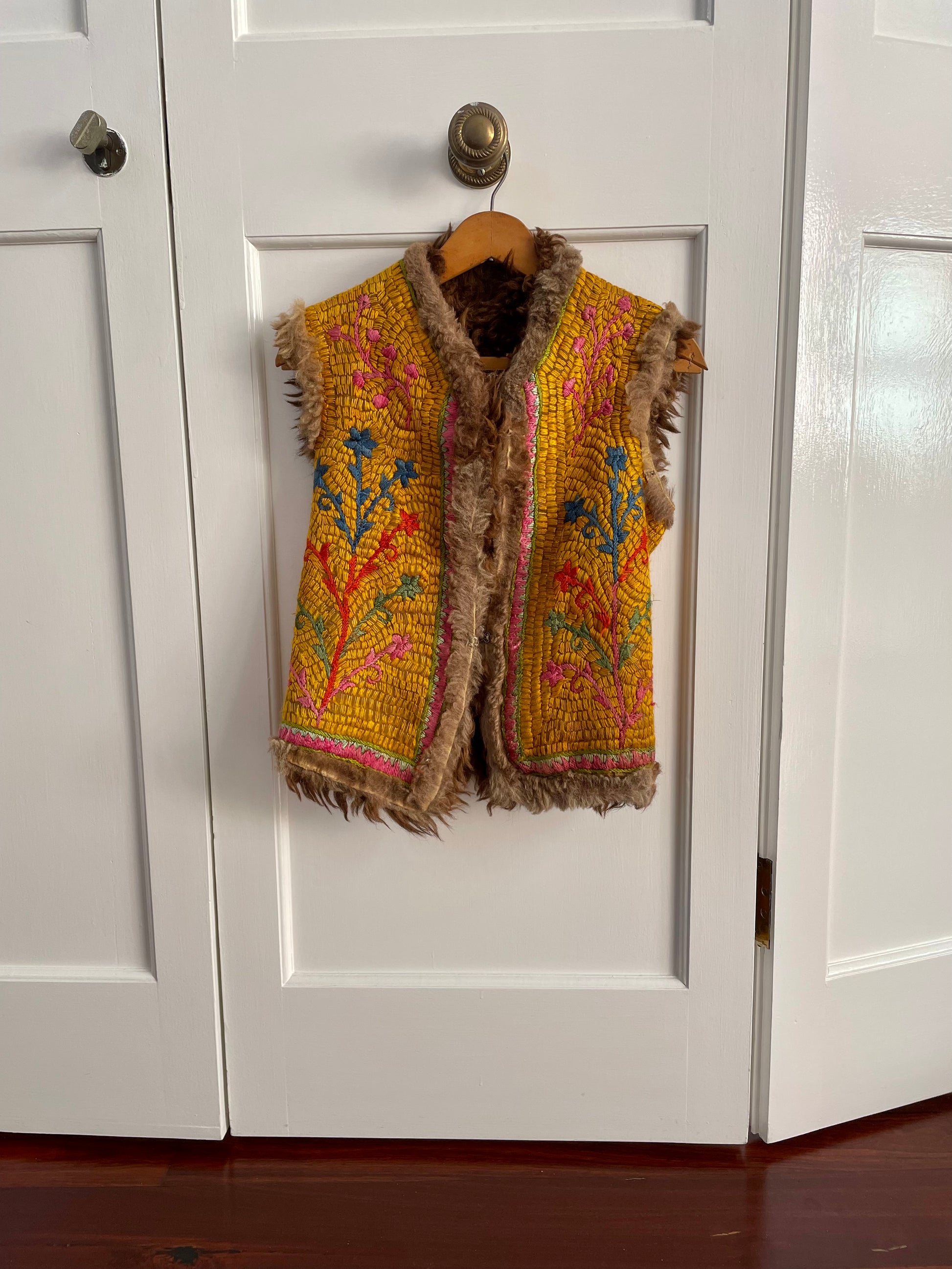 Vintage 70s embroidered fur gilet vest