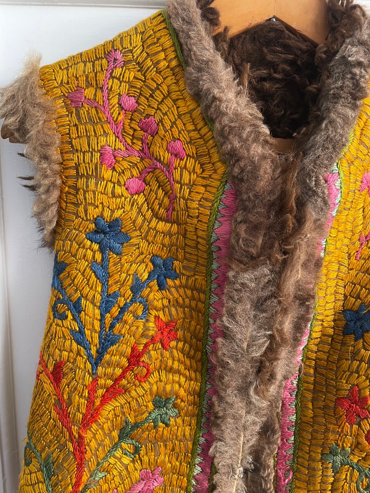 Vintage 70s embroidered fur gilet vest