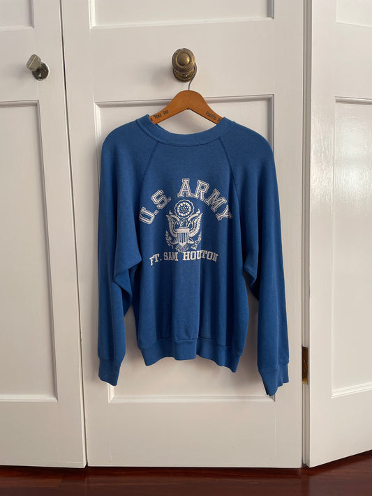 Front look of Genuine Vintage 1960s US Army Ft. Sam Houston Sweatshirt