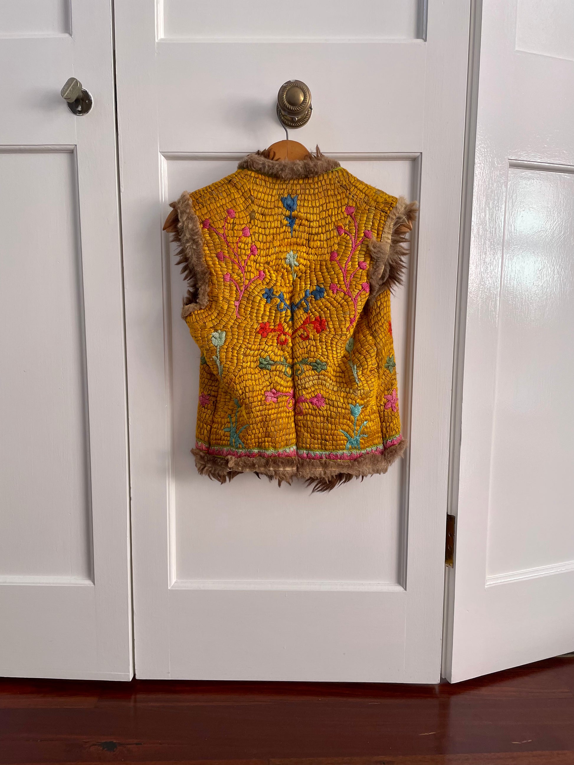 Vintage 70s embroidered fur gilet vest