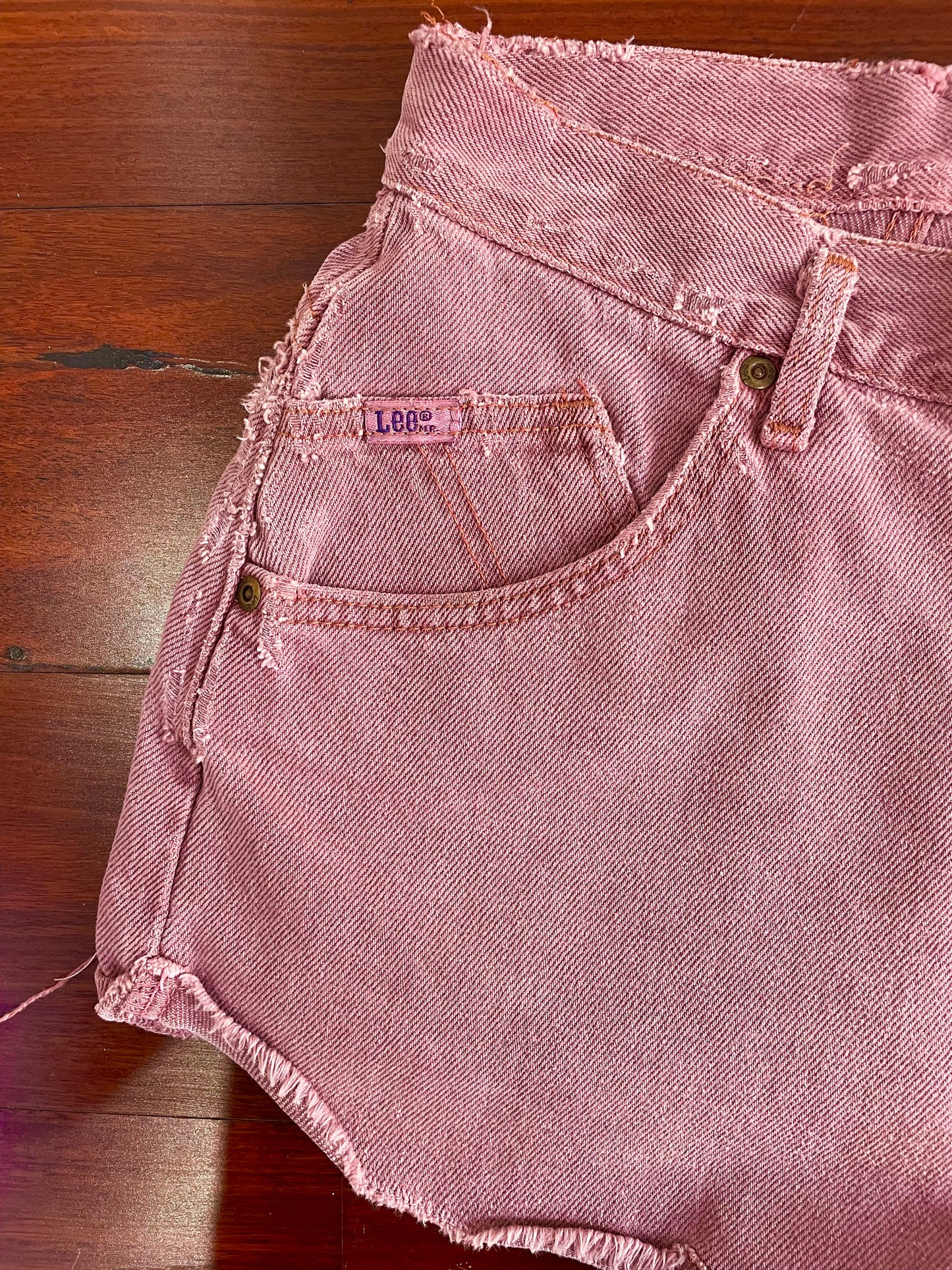 Re-worked Vintage 70s Lee Denim Shorts color Lilac pink